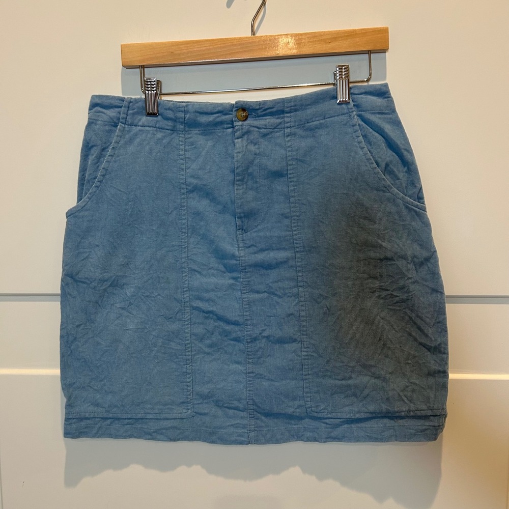 Modern Vintage Corduroy Utility Skirt Light Blue Cargo Pockets Button Fly Medium